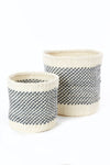 Set of Two Charcoal and Cream Twill Sisal Nesting Baskets