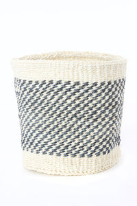 Set of Two Charcoal and Cream Twill Sisal Nesting Baskets