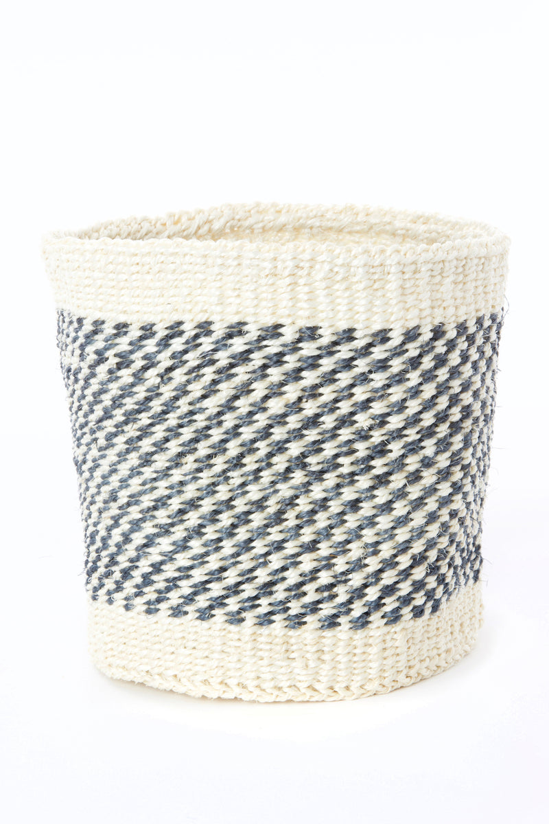 Set of Two Charcoal and Cream Twill Sisal Nesting Baskets