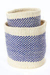 Set of Two Blue and Cream Twill Sisal Nesting Baskets