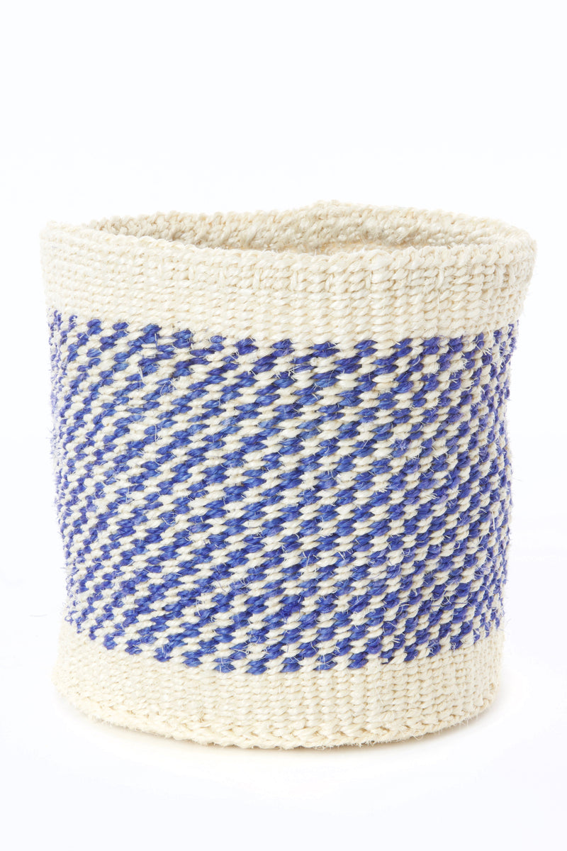 Set of Two Blue and Cream Twill Sisal Nesting Baskets