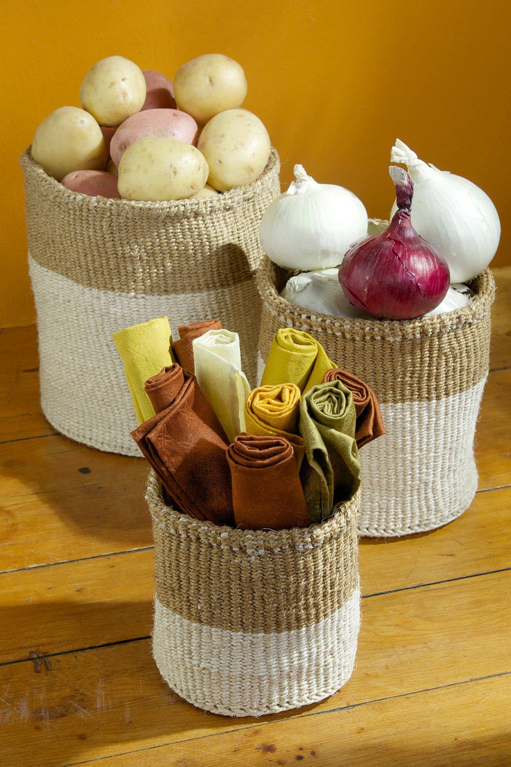 Set of Three Dual Tone Sisal Baskets