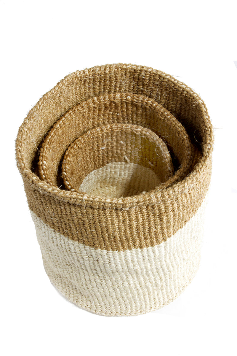 Set of Three Dual Tone Sisal Baskets