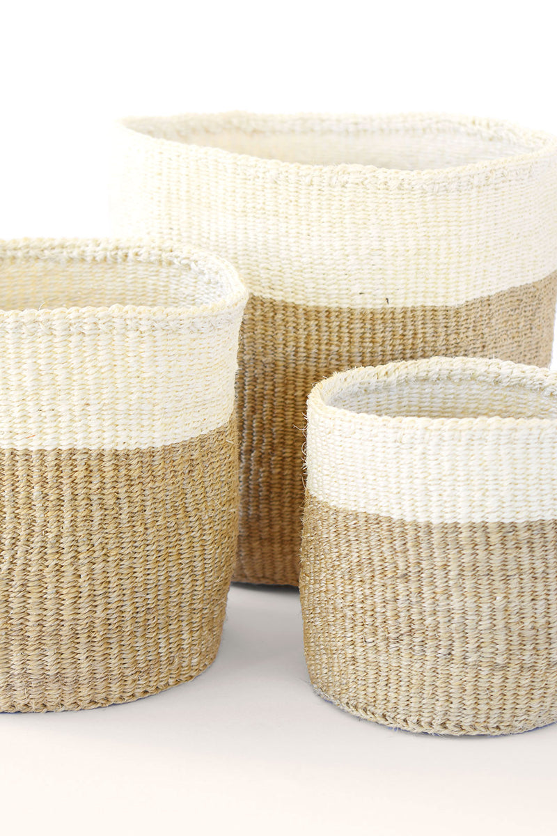 Set of Three Beige and Cream Sisal Nesting Baskets
