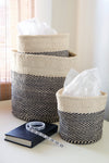 Set of Three Black and Cream Twill Sisal Nesting Baskets