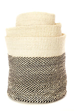 Set of Three Black and Cream Twill Sisal Nesting Baskets