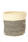 Set of Three Black and Cream Twill Sisal Nesting Baskets