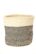 Set of Three Black and Cream Twill Sisal Nesting Baskets