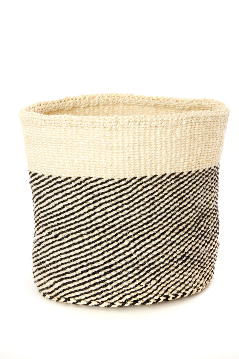 Set of Three Black and Cream Twill Sisal Nesting Baskets