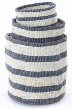 Set of Three Sisal Bins with Dove Gray Stripes