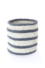 Set of Three Sisal Bins with Dove Gray Stripes