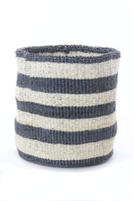 Set of Three Sisal Bins with Dove Gray Stripes