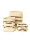 Vanilla Set of Three Petite Sisal Baskets with Colorful Beads