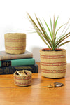 Caramel Petite Set of Three Sisal Baskets with Colorful Beads