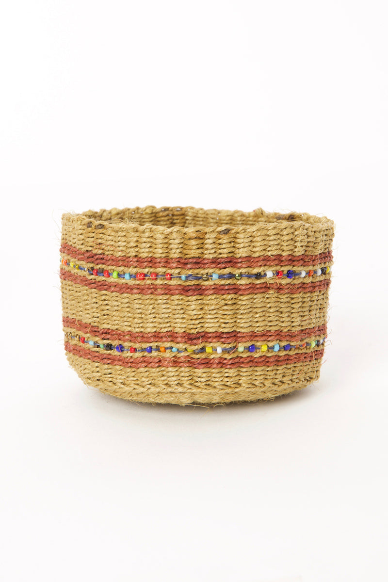 Caramel Petite Set of Three Sisal Baskets with Colorful Beads
