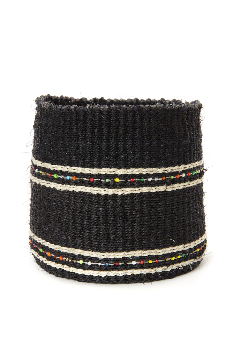 Licorice Petite Set of Three Sisal Baskets with Colorful Beads