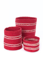 Cherry Petite Set of Three Sisal Baskets with Colorful Beads