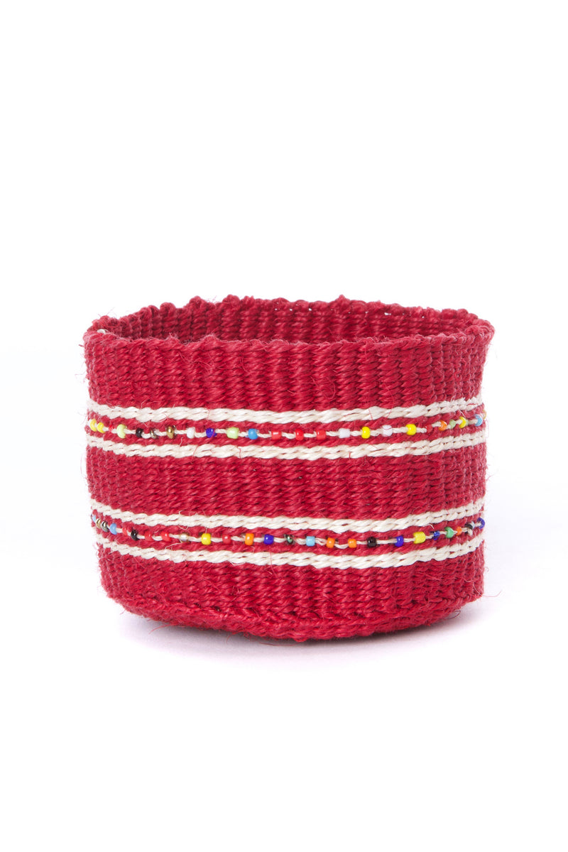 Cherry Petite Set of Three Sisal Baskets with Colorful Beads