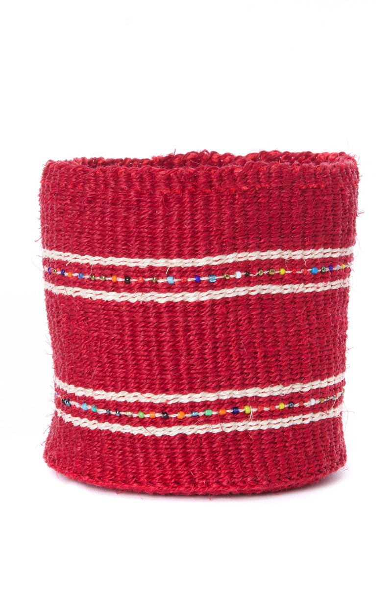 Cherry Petite Set of Three Sisal Baskets with Colorful Beads