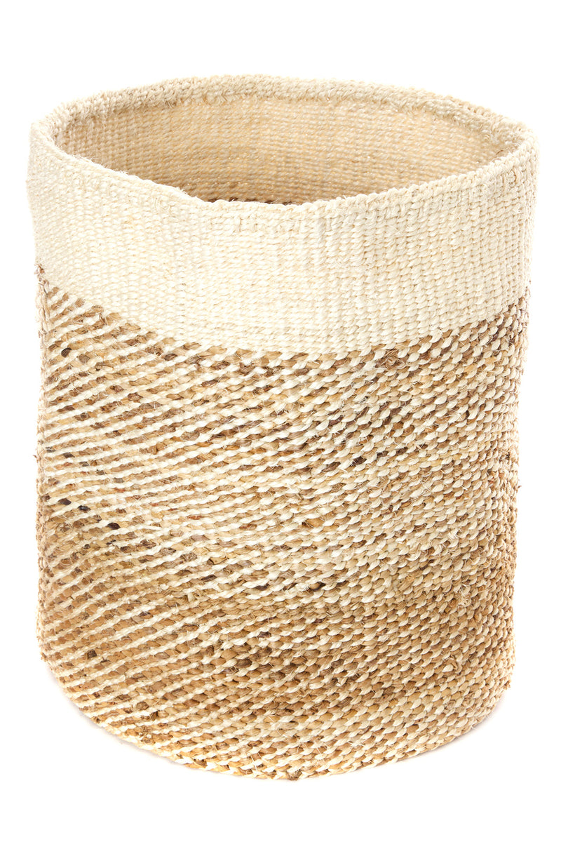 Tall Natural Sisal and Banana Fiber Twill Bin Basket