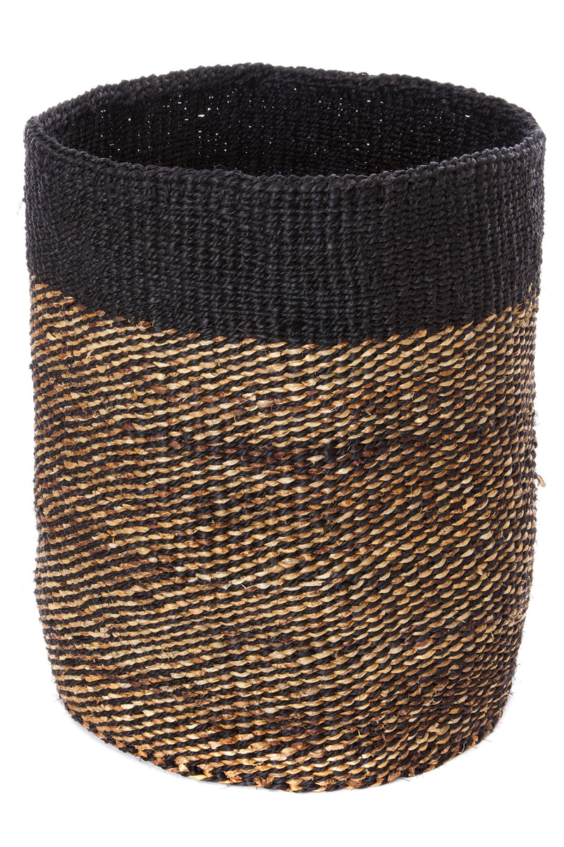 Tall Black Sisal and Banana Fiber Twill Bin Basket