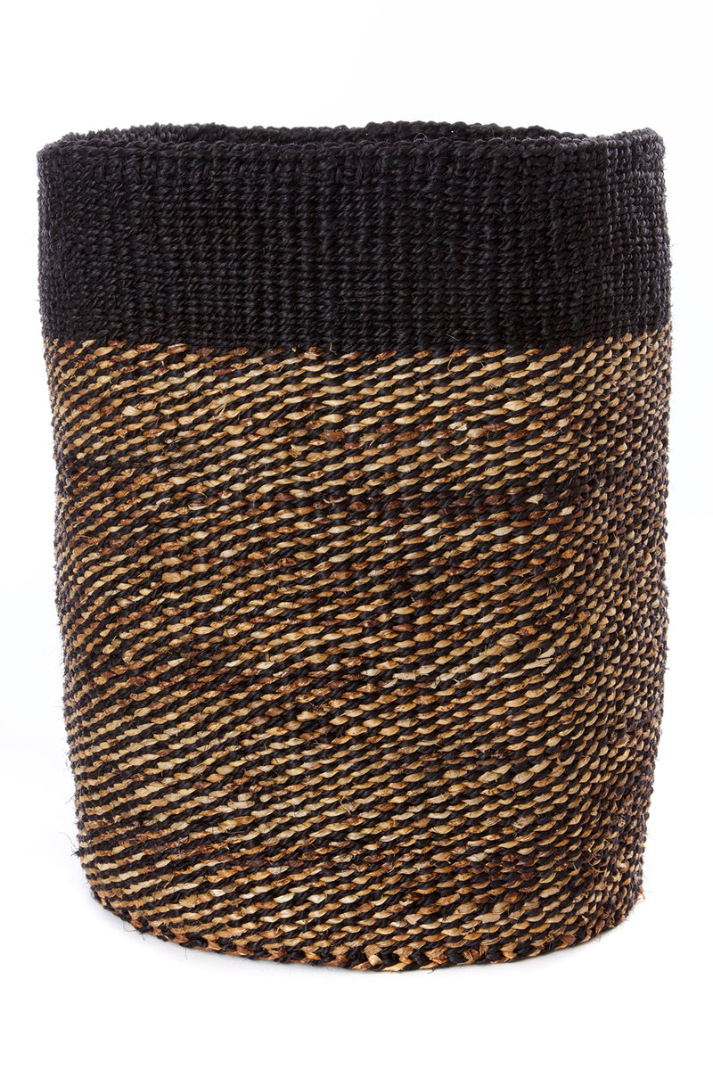 Tall Black Sisal and Banana Fiber Twill Bin Basket