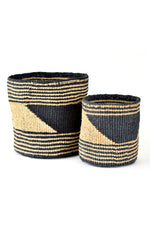 Set of Two Small Black and Gold Sisal Bins