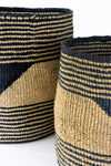 Set of Two Large Black and Gold Sisal Bins