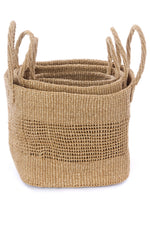 Set of Three Open Weave Khaki Sisal Nesting Baskets