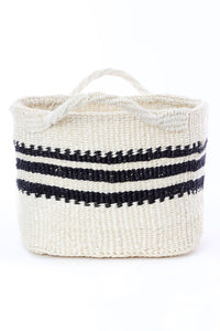 Sisal Storage Basket in White with Black Stripes