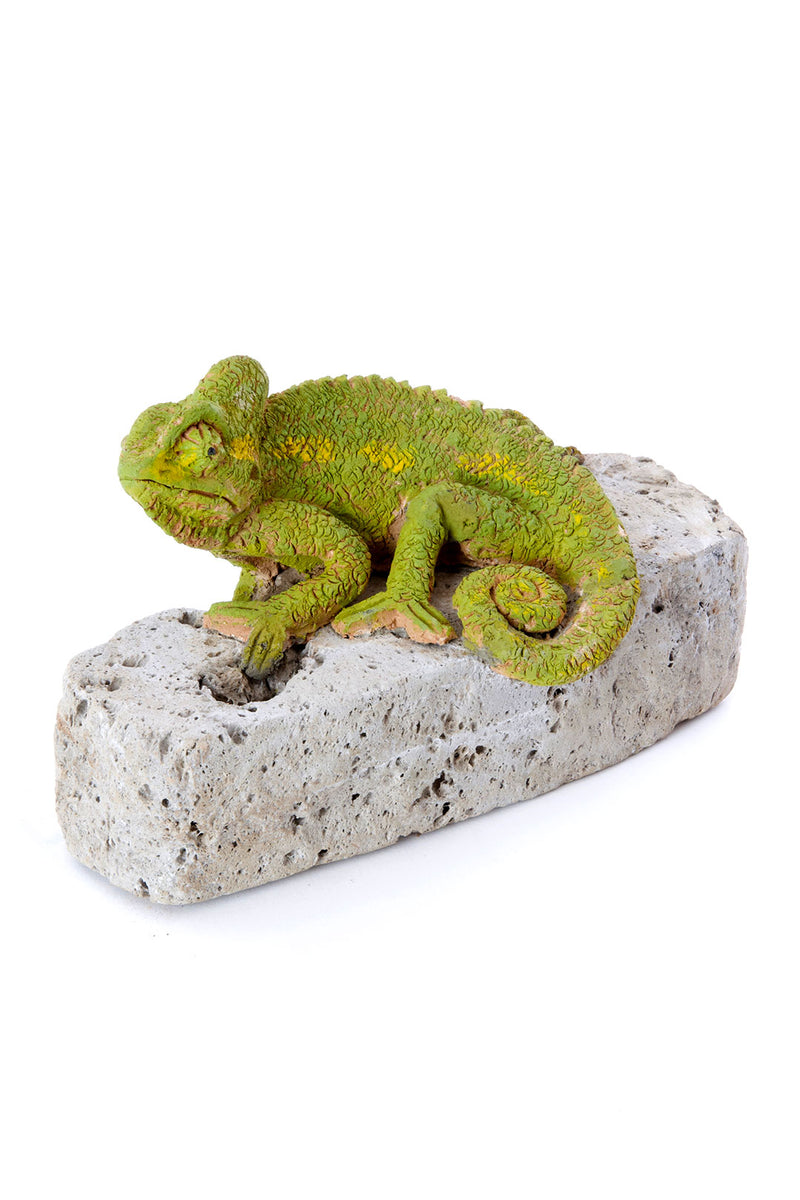 Kenyan Ceramic Chameleon on Rock Sculpture