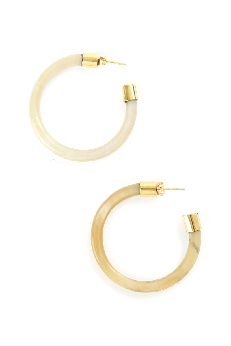 Kenyan Variegated Cow Horn Hoop Earrings