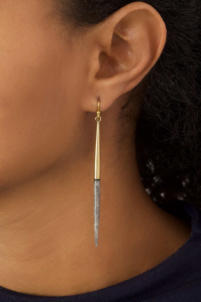 Kenyan Brass and Grey Cow Bone Javelin Earrings