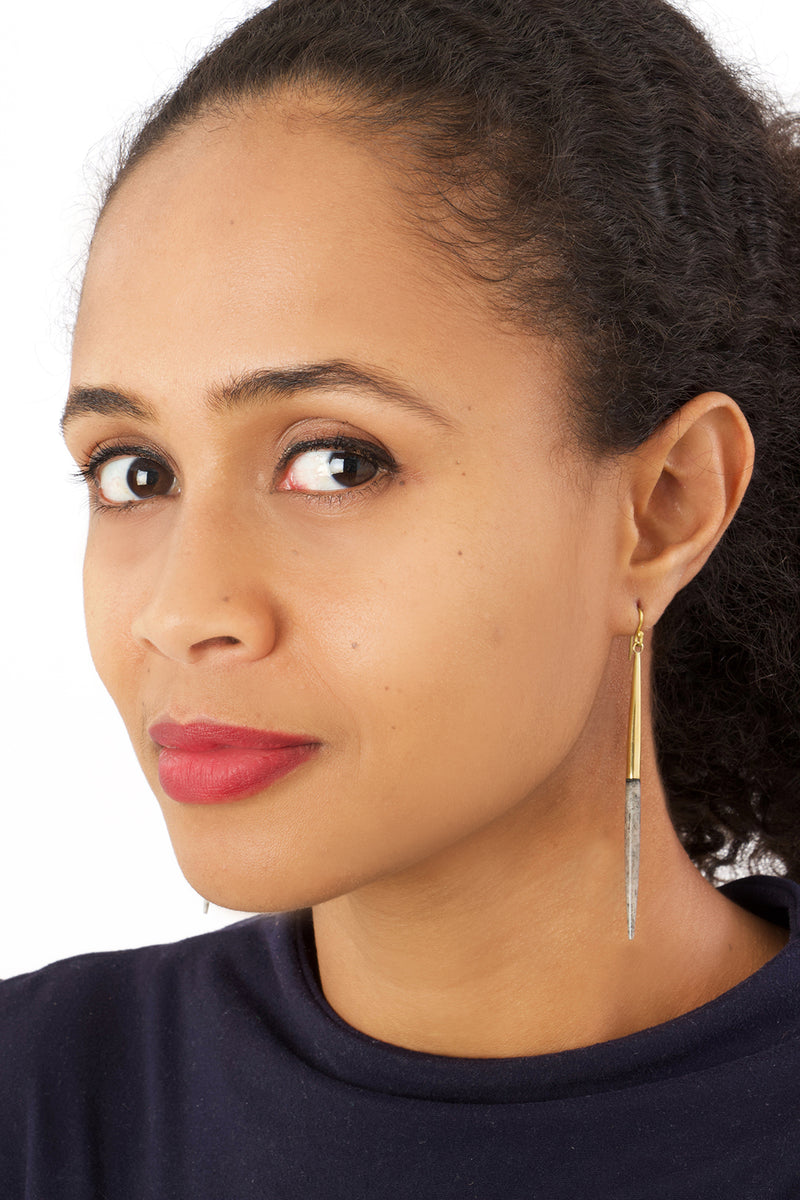 Kenyan Brass and Grey Cow Bone Javelin Earrings