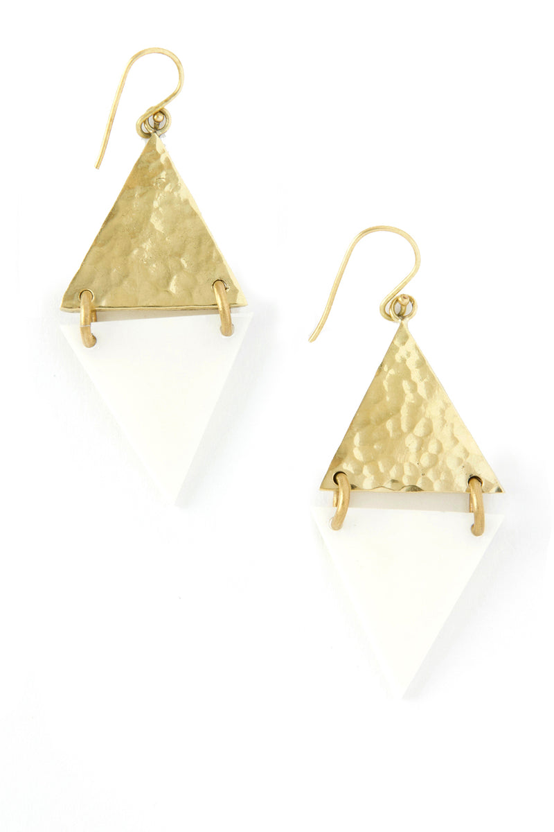 Kenyan Art Deco Bone and Brass Diamond Earrings