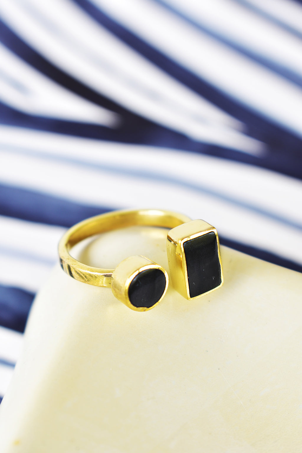Kenyan Coexistence Ring in Brass and Dark Cow Horn