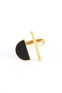 Kenyan Sunset Horizon Ring in Brass and Dark Cow Horn