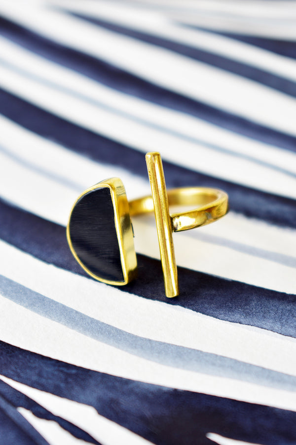 Kenyan Sunset Horizon Ring in Brass and Dark Cow Horn