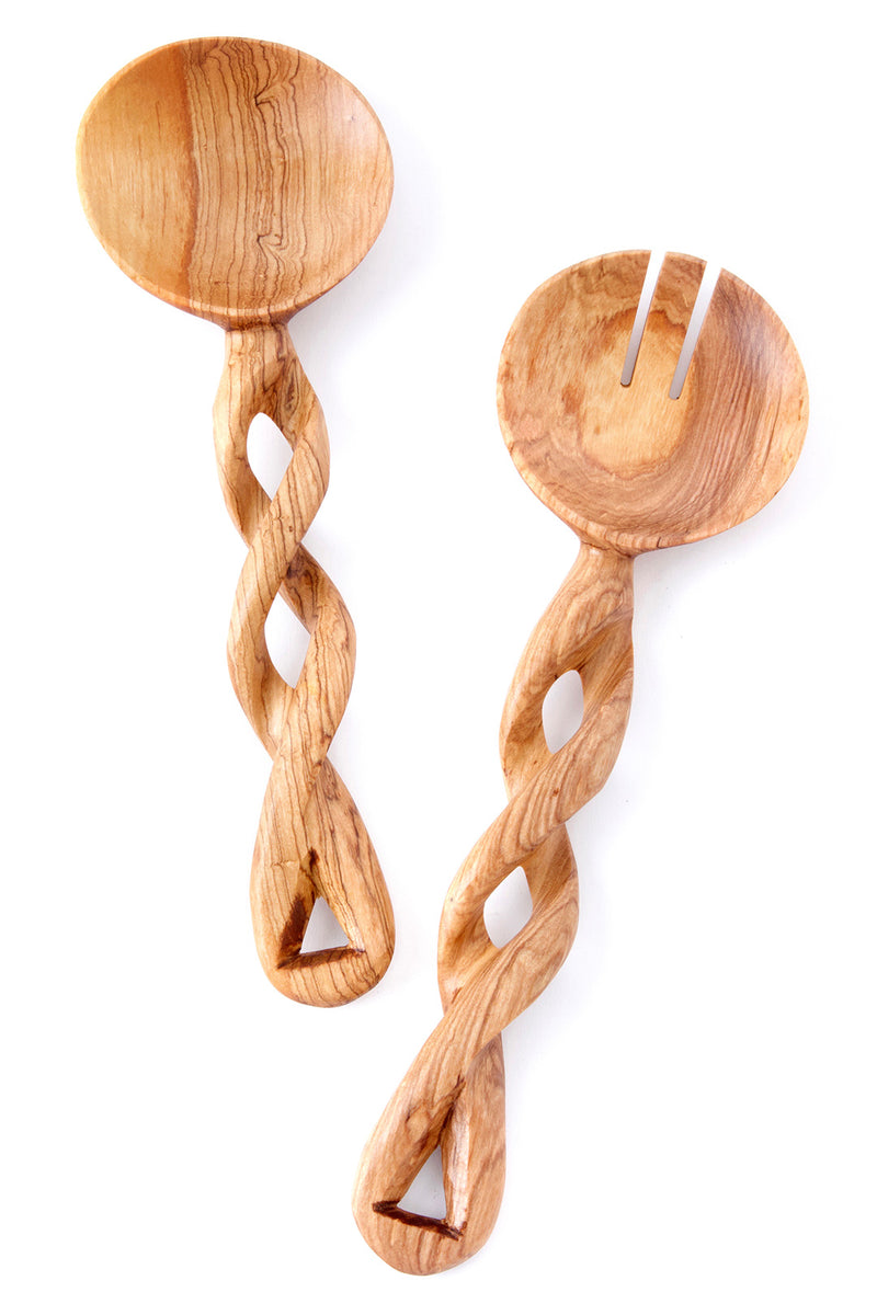 Twisted Olive Wood Salad Server Set Default Title