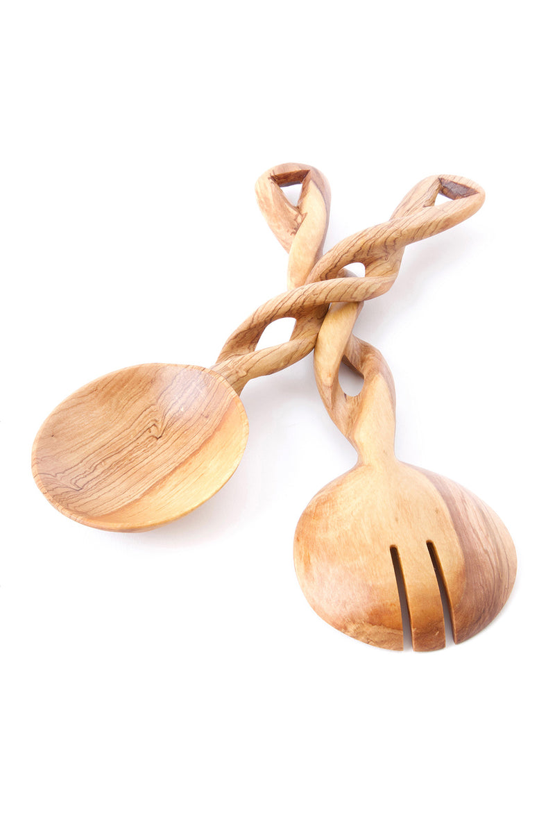 Twisted Olive Wood Salad Server Set Default Title