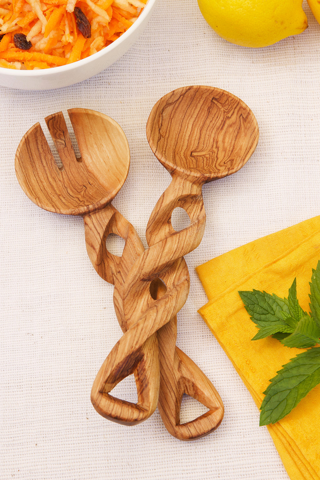 Small Twisted Wild Olive Wood Salad Servers