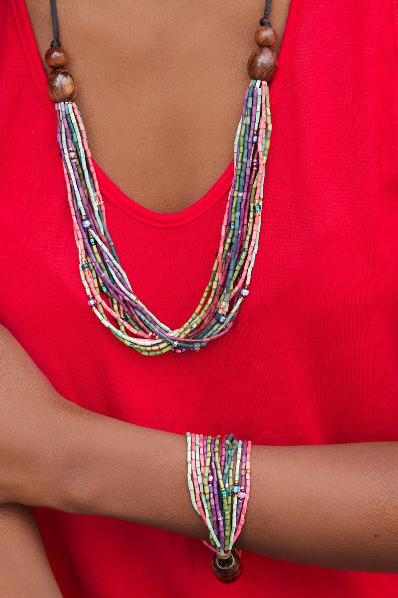 Potpourri Multi-Strand Zulugrass & Acacia Wood Necklace Default Title