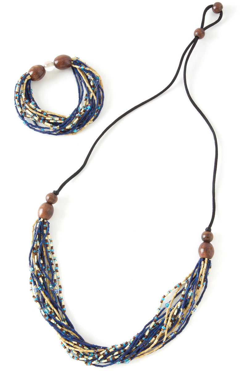 Sky Multi-Strand Zulugrass & Acacia Wood Necklace Default Title