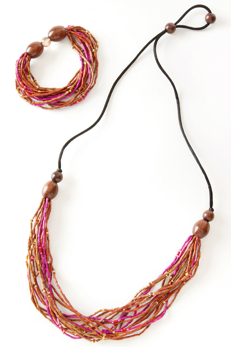 Cinnabar Multi-Strand Zulugrass & Acacia Wood Necklace Default Title