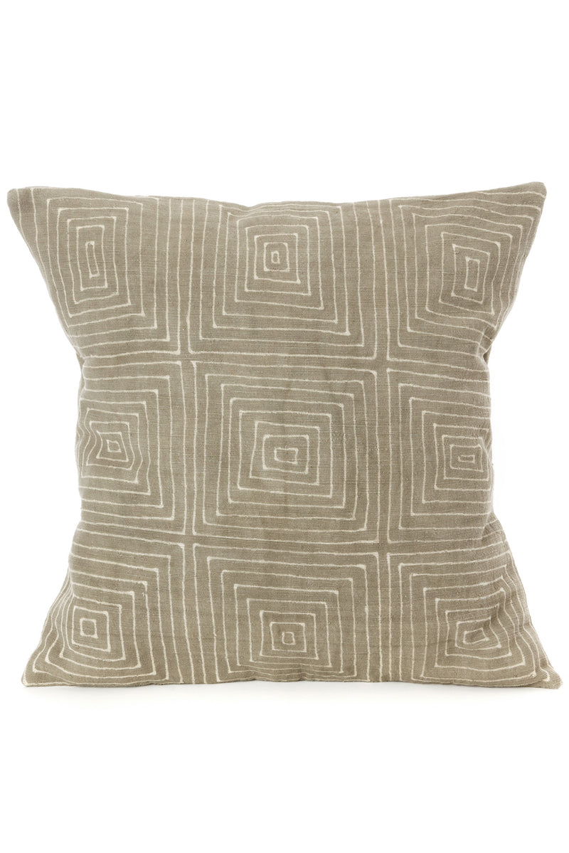 Grey Segou Squares Organic Cotton Pillow with Optional Insert Mali-63A  Pillow Cover