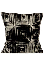 Black Segou Squares Organic Cotton Pillow with Optional Insert Mali-63C  Pillow Cover