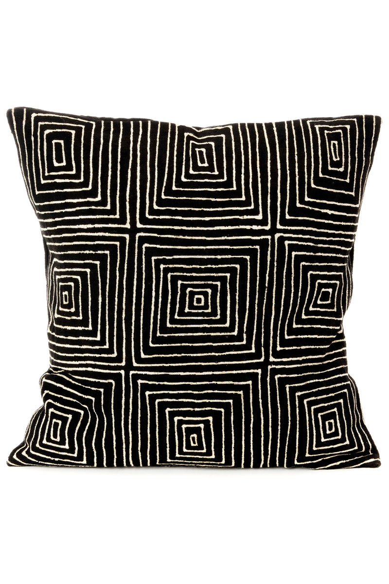 Black Segou Squares Organic Cotton Pillow with Optional Insert Mali-63C  Pillow Cover