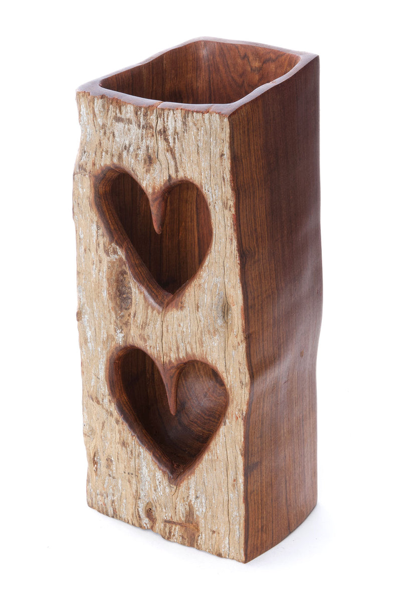 Pair of Hearts Sandalwood Vase