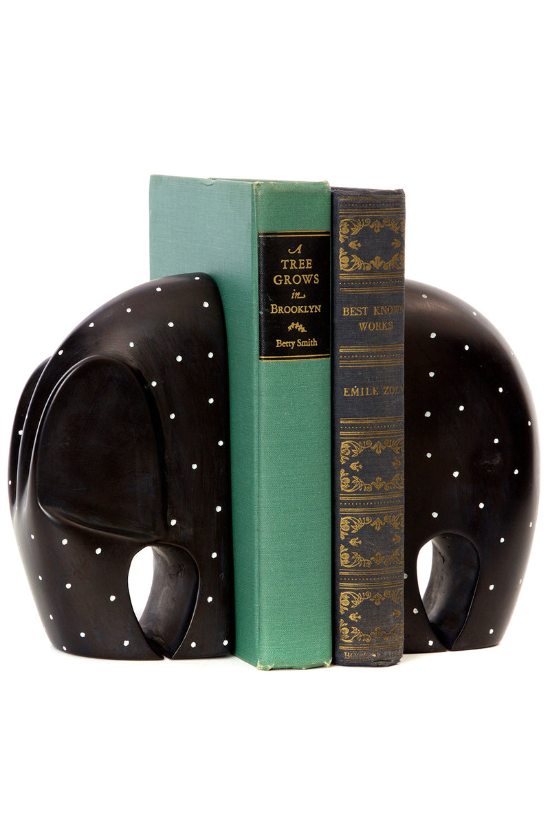 Black Polka Dot Soapstone Elephant Bookends Default Title