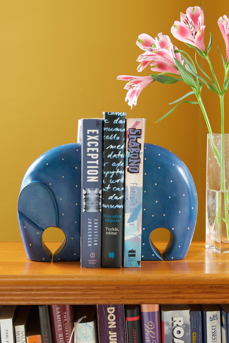 Blue Polka Dot Soapstone Elephant Bookends Default Title